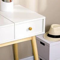 Set di Toeletta con Sgabello, 2 Cassetti e Specchio Ribaltabile, Stile Scandinavo, 100 x 45 x 118 cm, Bianco