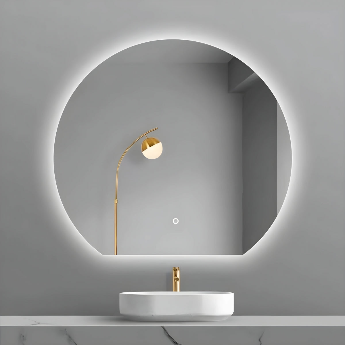 Specchio 5 mm tondo retroilluminato a filo led interruttore touch *** misure 80x70 cm, tonalità dimmerabile 2700-450...