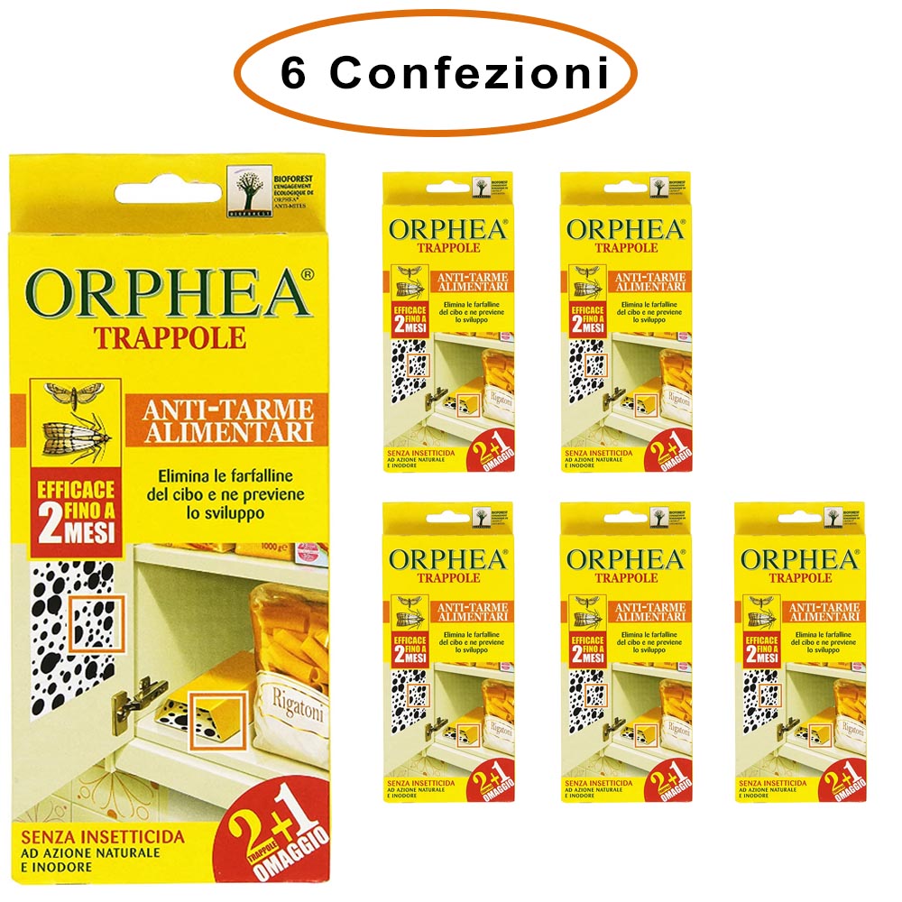 Orphea anti tarme alimentari 6 confezioni da 3 trappole adesive