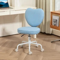 HOMCOM Sedia per Scrivania a Cuore con 5 Rotelle e Altezza Regolabile in Tessuto, 40x50x79-89cm, Azzurro