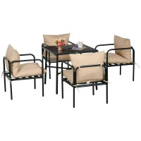 Set da Giardino con Tavolo e Sedie da 5 Pezzi, 1 Tavolo da Pranzo Quadrato e 4 Sedie con 4 Cuscini, Nero