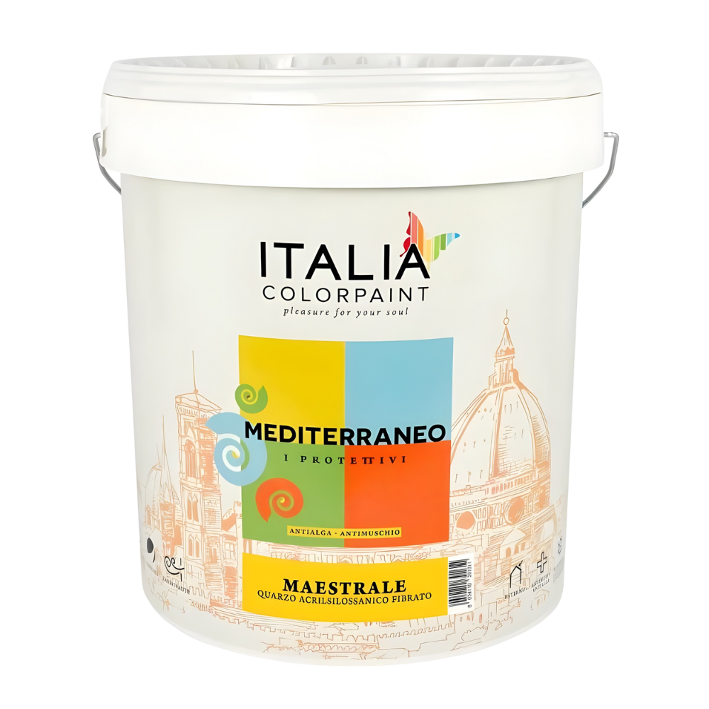Idropittura quarzo acrilsilossanico fibrato mediterraneo maestrale bianco *** formato 14 lt, confezione 1