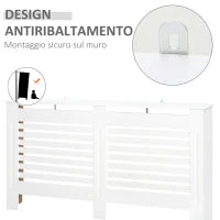 Copritermosifoni a Doghe con Ripiano Portaoggetti, in Legno, 172x19x81 cm, Bianco