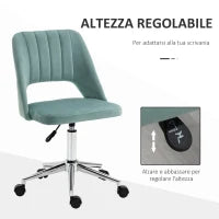 Sedia da Ufficio Ergonomica ad Altezza Regolabile, in Tessuto Vellutato, 49x60x79-91 cm, Verde Petrolio