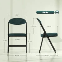 Set di 4 Sedie Pieghevoli con Seduta Imbottita e Struttura in Acciaio, Rivestite in velluto a coste, Blu