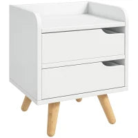 Comodino da Camera da Letto Salvaspazio, Moderno Comodino con 2 Cassetti, Design Semplice, Legno Bianco, Piedini in Legno di Pino, 33 x 28 x 42cm, Bianco