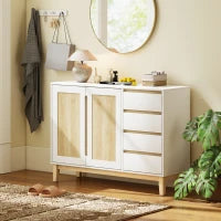 Credenza con 2 porte e 4 cassetti, con scaffale regolabile, 120 x 40 x 86 cm, Bianco e rovere