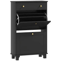 Scarpiera Slim con cassetti a ribalta e scaffale regolabile, 60 x 23,5 x 98,5 cm, nero