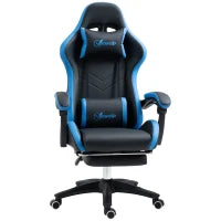 Sedia da Gaming con Altezza Regolabile e Schienale Reclinabile, 65x65x121-129 cm, Blu e Nero
