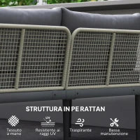 Set da Esterno 3 Pezzi con 2 Divanetti 2 Posti e Tavolino Basso, in Rattan e Acciaio Grigio e color Legno