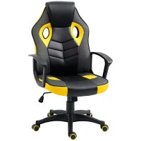 Sedia Gaming Ergonomica, Poltrona da Ufficio Girevole con Rotelle in Similpelle Nera e Gialla, Altezza Regolabile