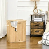 Cesto Portabiancheria da 90L Pieghevole con 2 Scomparti, Coperchio e Manici in Bambù