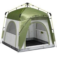 Tenda da Campeggio 2 Posti Pop Up con Porta a Cerniera e 3 Finestre, 240x240x199 cm, Verde