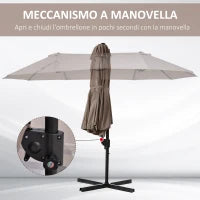 Ombrellone Doppio da Giardino in Metallo e Poliestere Anti-UV Impermeabile, 445x270x260cm, Marrone