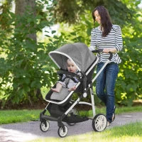 Carrozzina per Bambini 0-36 Mesi Pieghevole e Regolabile, in Metallo e Poliestere, 80x51x102 cm, Grigio