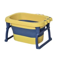 Vaschetta Bagnetto Neonato Pieghevole con Supporto Antiscivolo, Vaschetta da Bagno Portatile per Neonati e Bambini di 0-6 Anni con Foro di Scarico, 75.3x55.4x43cm, Blu e Giallo