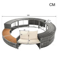 Set da giardino con divano rotondo, piedi regolabili e cuscini, per piscina, 283x283x55 cm, Grigio