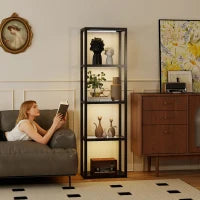 Lampada LED RGB 4 livelli con Ripiani in Vetro, Telecomando e Sincronizzazione Musica, Nero