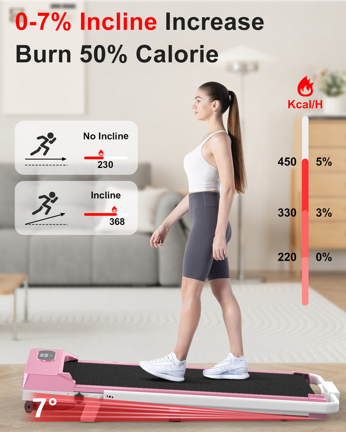 Tapis Roulant Elettrico Pieghevole 1-8 km/h - RATTANTREE - con Inclinazione, Display a LED, Supporto per App e Tablet - Portante 145kg - Rosa