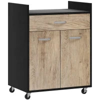 Carrello da Cucina con Cassetto, Armadietto e 4 Ruote in Legno, 60x40x77cm, Nero