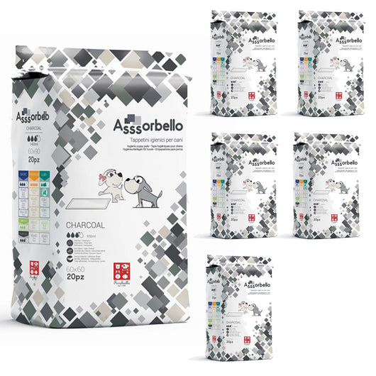 Multipack 6 confezioni assorbello tappetini igienici carbone attivo charcoal per cani 60x60