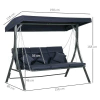 Dondolo da Giardino 3 Posti con Cuscini, Seduta Chaise Longue e Tettuccio, 198x118x168 cm, Blu Scuro