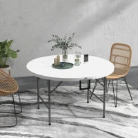 Tavolo Pieghevole per Giardino e Campeggio, in Acciaio e HDPE, Ø122x73 cm, Grigio e Bianco