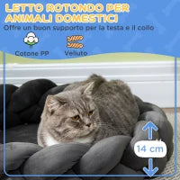 Letto per Cani e Gatti da Interni Imbottito e Lavabile con Cuscino Separato, Ø55x14cm, Grigio