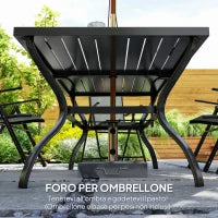Set da Giardino 7 Pezzi con Tavolo da Pranzo con Foro per Ombrellone e 6 Sedie Pieghevoli, Grigio