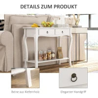 Mobiletto Tavolo Consolle da Ingresso Moderno con 2 Cassetti Casa Legno 100 × 33 × 75cm Bianco