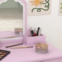 Set Toeletta per Bambina con Specchio Trucco e Sgabello Abbinato in Legno, Cassetto e Contenitori, Rosa