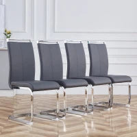 Set di 4 sedie da pranzo a sbalzo, struttura in metallo cromato, schienale in pelle PU, 42x 54 x 100 cm, Grigio