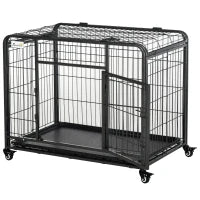 Kennel Gabbia per Cani Pieghevole Doppia Porta con Blocco 4 Ruote con Freno e Fondo Rimovibile, 109.5x71x78cm