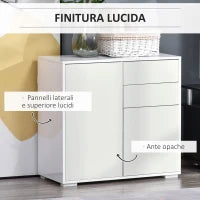 Mobiletto 2 Cassetti e 2 Ante, Apertura a Pressione, Mobile con 2 Cassetti e 2 Ante per Casa e Ufficio, 79x36x74cm, Bianco Opaco