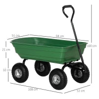 Carrello da Giardino con Struttura in Acciaio e Pneumatici, 108x52x100cm, Verde