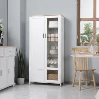 Credenza Moderna a 2 Ante con Mensole Regolabili in Legno e Vetro, 76x36x160cm, Bianco