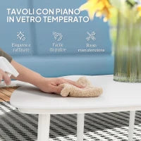 Set da Esterno con Divano 2 Posti, 2 Poltrone e 2 Tavolini da Caffè in Vetro, Azzurro