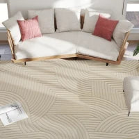 Tappeto da soggiorno con disegni geometrici, soffice e antiscivolo, 160 x 120 cm, Crema