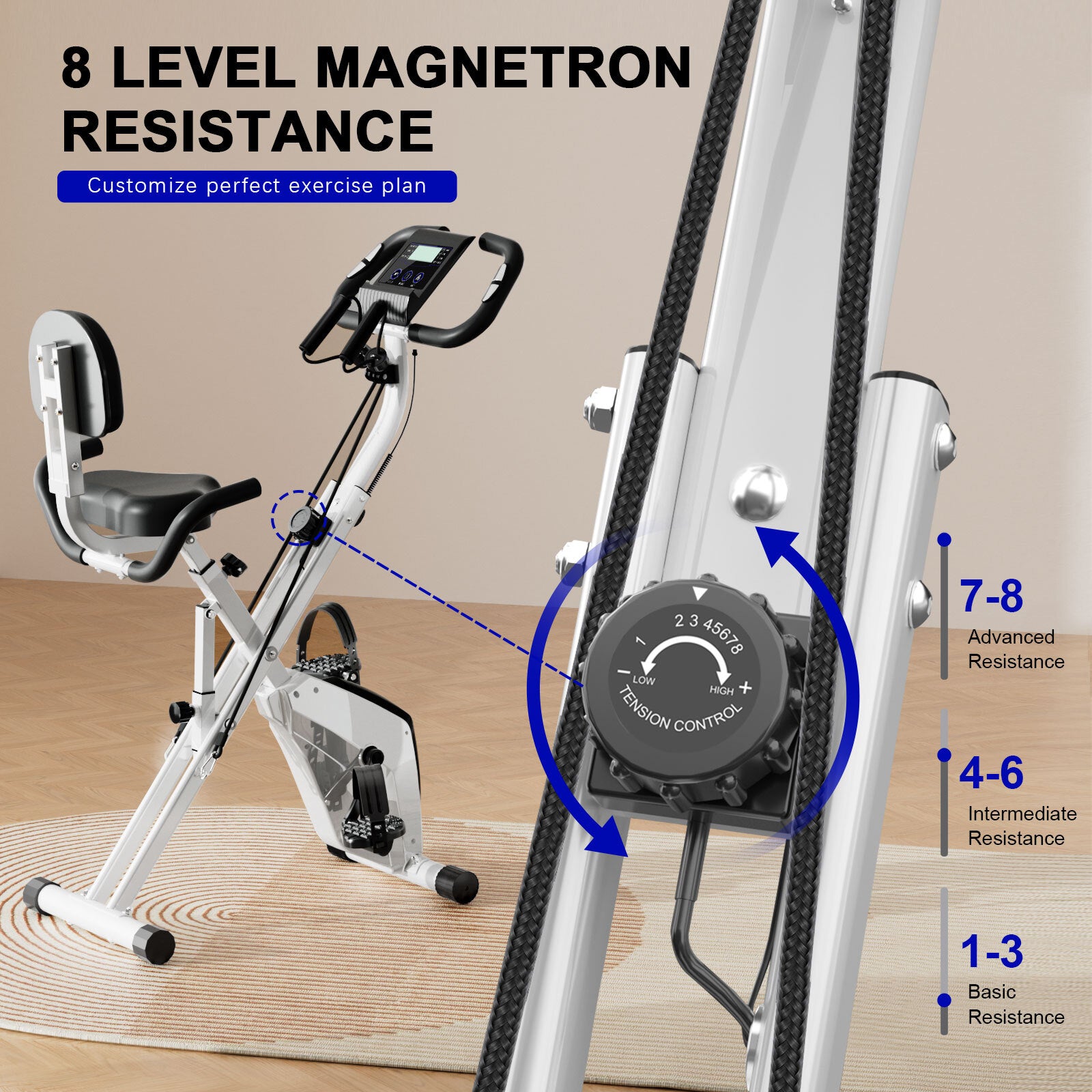 Cyclette Magnetica Pieghevole - RATTANTREE - con Display LCD e Sensore di Frequenza Cardiaca Cyclette - Bianco