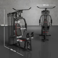 Stazione Fitness Multifunzione con 45 kg di Pesi per Home Gym, 160x108x200 cm, Nero