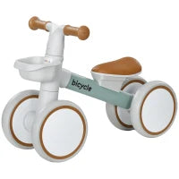 Bicicletta Bambino 4 Ruote Sella Regolabile, Manubrio Ergonomico Lega Alluminio PP, Bambino 1 A 3 Anni, Grigio Marrone Verde