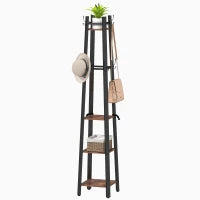 Attaccapanni da Terra a 4 Livelli con 4 Ripiani 8 Ganci con Struttura Metallica per Appendere Abiti Cappello Marrone Rustico