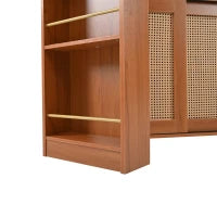 Tavolo bar allungabile con spazio di stoccaggio, intreccio di rattan sulle ante, ripiani regolabili, 138-193×39×104 cm, Marrone