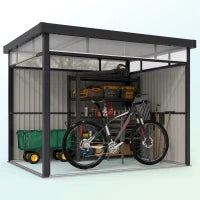 Capanno da Giardino con Lucernario in Acrilico e Fori di Drenaggio, in Acciaio, 200x258x201 cm, Grigio Scuro