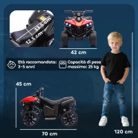 Quad Elettrico per Bambini ATV con Batteria Ricaricabile 6V, Fari LED e Musica, Età 3-8 Anni, Rosso