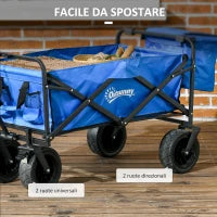 Carrello da Giardino 110L con Maniglia Telescopica e Borsa Termica da 15L in Acciaio e Tessuto, Blu