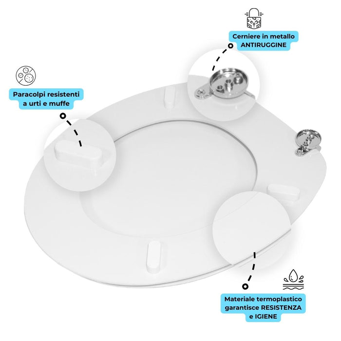 Sedile wc copri water tavoletta vaso universale bianco mdf legno pesante cerniere metallo bagno *** pezzi 1