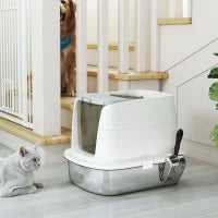 Lettiera per Gatti Chiusa a 2 Ingressi con Deodorante e Paletta, 52.4x41.3x39.8 cm, Bianco