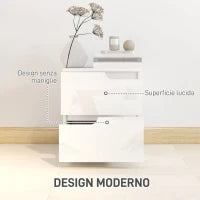Comodino Moderno in Legno con 2 Cassetti e Design Lucido, 40x40x48 cm, Bianco