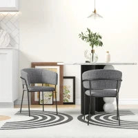 Set di 2 Sedie da Pranzo Gambe in Acciaio, Seduta Imbottita in Tessuto Effetto Lino, Grigio